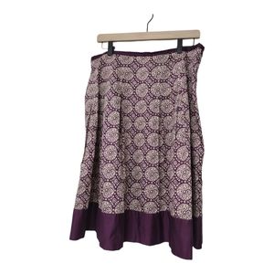Talbots Pleated Purple Mandala Design Skirt Size 14